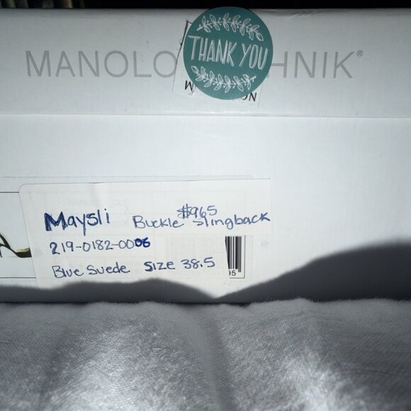 Manolo Blahnik Maysli Navy Blue Suede Buckle Slingback Pumps - Picture 3 of 7